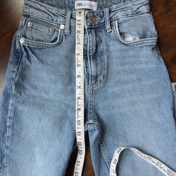 Zara Light Wash Blue Denim Jeans Straight Leg High Waist Size 0 - Picture 8 of 13